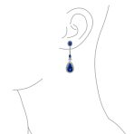 Art Deco Style Dangle Halo Blue Sapphire CZ Cubic Zirconia Teardrop Statement Chandelier Earrings - Image 16