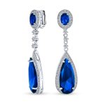 Amethyst Purple CZ Teardrop Chandelier Screw Clip On Earrings Silver Plated - Image 3