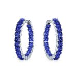 Fancy Cocktail Cubic Zirconia Princess Cut CZ Inside Out Hoop Earrings 1.25 Inch Silver Plated - Image 5