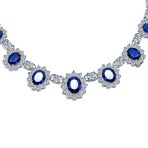 Bridal Halo Blue Sapphire CZ Statement Necklace Chandelier Earrings Jewelry Set - Image 3