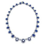 Bridal Halo Blue Sapphire CZ Statement Necklace Chandelier Earrings Jewelry Set - Image 4