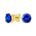 1-2 CT Round CZ Stud Earrings in Pink Red Blue Brown Green Gold Plated Silver - Image 2
