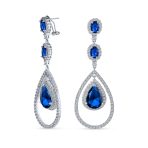 Cocktail Cubic Zirconia Double Halo Large Purple Amethyst Teardrop CZ Chandelier Earrings - Image 2