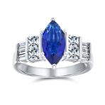 Art Deco 3CT Halo Blue Marquee Oval Solitaire CZ Engagement Ring Sterling Silver