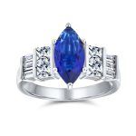 Art Deco 3CT Halo Blue Marquee Oval Solitaire CZ Engagement Ring Sterling Silver