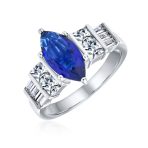 Art Deco 3CT Halo Blue Marquee Oval Solitaire CZ Engagement Ring Sterling Silver - Image 2