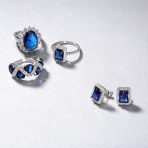 3CT CZ Royal Blue Solitaire Halo Emerald Cut Engagement Ring Sterling Silver - Image 4