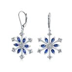 Winter White Ice Blue Snowflake Dangle Chandelier Earrings Cubic Zirconia Silver