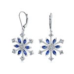 Winter White Ice Blue Snowflake Dangle Chandelier Earrings Cubic Zirconia Silver