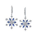 Winter White Ice Blue Snowflake Dangle Chandelier Earrings Cubic Zirconia Silver - Image 2
