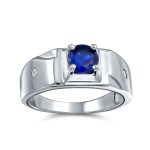 1CTW Blue Sapphire CZ Solitaire Ring for Men – .925 Sterling Silver Statement Band