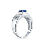 1CTW Blue Sapphire CZ Solitaire Ring for Men – .925 Sterling Silver Statement Band - Image 2