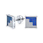 Geometric Two Tone Zig Zag CZ Stud Earrings for Men in Sterling Silver - Image 2