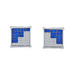 Geometric Two Tone Zig Zag CZ Stud Earrings for Men in Sterling Silver - Image 4