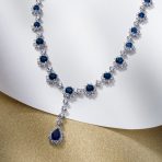 Y Collar Necklace Vintage Oval Crown Halo Royal Blue CZ Silver Plated - Image 4
