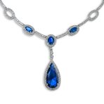 Oval Fashion Collar Necklace with Blue or Green Simulated Gemstone Teardrop - Image 3