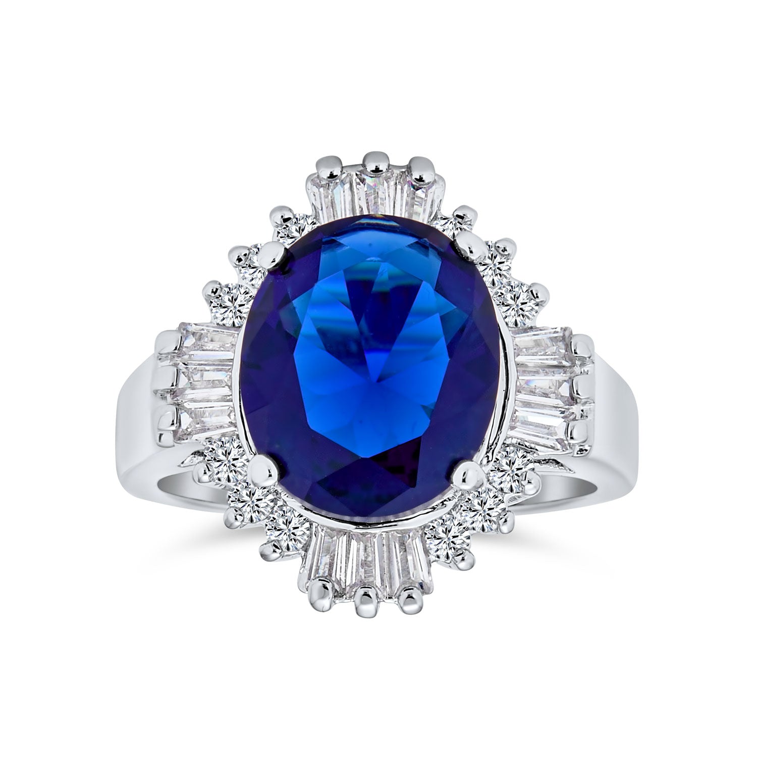sapphire-ring-cz-silver-royal-engagement_ag-rz9031-sa_1 Art Deco Style Halo 6CT Solitaire Sapphire Blue Oval CZ Baguette Statement Ring - Image 1