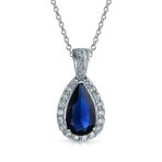 Solitaire Teardrop Halo Blue Green Red Cubic Zirconia CZ Pendant Necklace Earrings Jewelry Set - Image 5