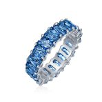 Art Deco Style CZ Cubic Zirconia Baguette Eternity Band Ring Sterling Silver - Image 6