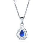 5CT Solitaire Teardrop Halo Sapphire Blue CZ Pendant Necklace Silver Plated - Image 6