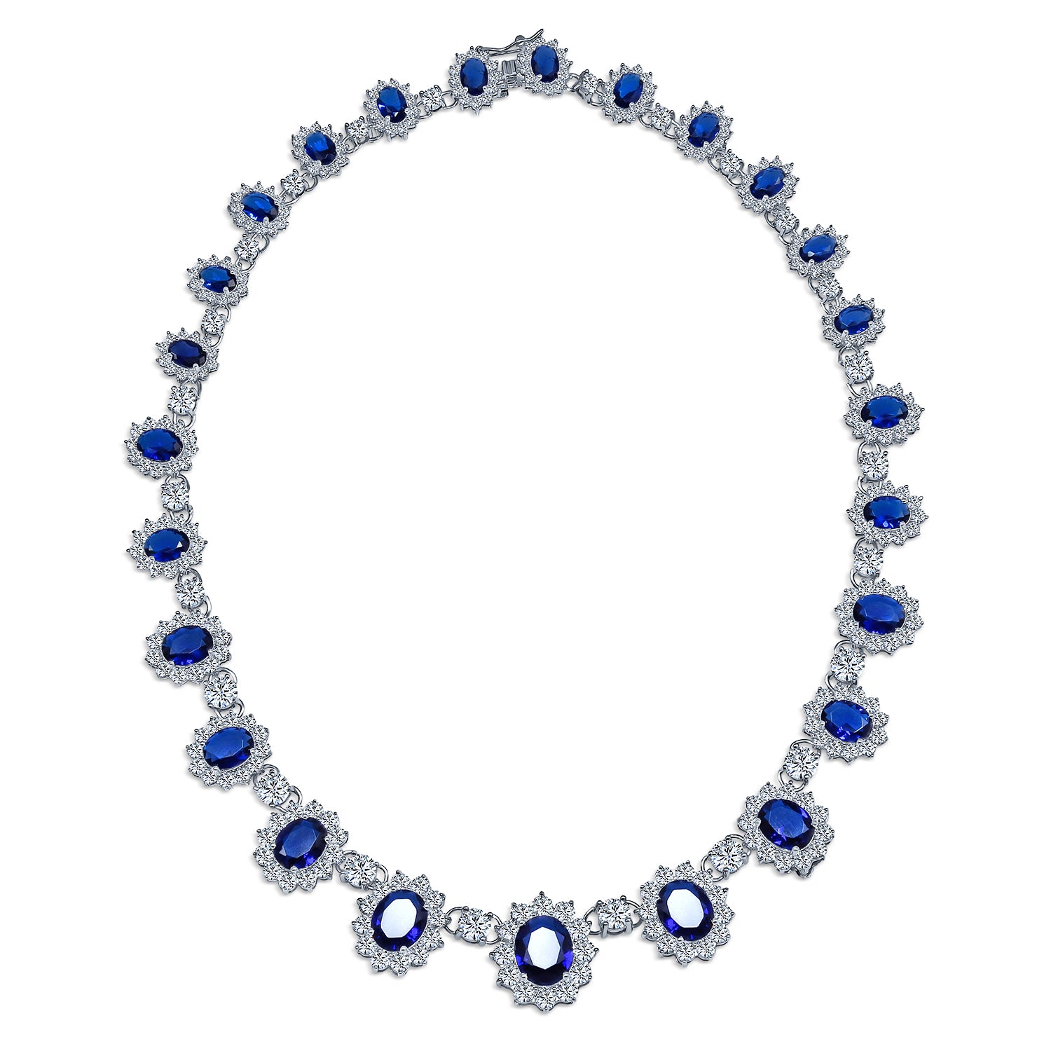 sapphire-vintage-necklace-oval-cz_my-bmn-5099-b-az_1 Vintage Estate Style Oval Crown Halo Green Emerald Cubic Zirconia CZ Statement Necklace - Image 1