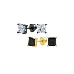 Set of 2 Multi Color Square CZ Stud Earrings Silver Black Plated Screw Back - Image 6