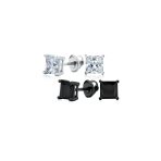 Set of 2 Multi Color Square CZ Stud Earrings Silver Black Plated Screw Back - Image 11