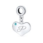 Initial Alphabet Bead Charm Aqua Blue Heart Dangle Bead for European Bracelet - Image 16