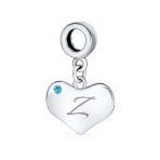 Initial Alphabet Bead Charm Aqua Blue Heart Dangle Bead for European Bracelet - Image 26