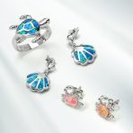 Created Blue Opal Dangle Gemstone Earrings Nautical Beach Clam Sterling Silver - Image 4