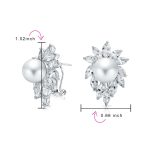 Cocktail Leaf Halo CZ Marquise 10MM White Pearl Stud Earrings Omega Back Clip For Pierced Ears - Image 3