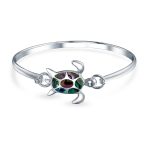 Nautical Sea Turtle Abalone Shell Bangle Bracelet in Sterling Silver