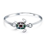 Nautical Sea Turtle Abalone Shell Bangle Bracelet in Sterling Silver