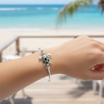 Nautical Sea Turtle Abalone Shell Bangle Bracelet in Sterling Silver - Image 3