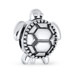 Nautical Sea Turtle Charm Bead Oxidized Sterling Silver for European Bracelets