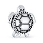 Nautical Sea Turtle Charm Bead Oxidized Sterling Silver for European Bracelets