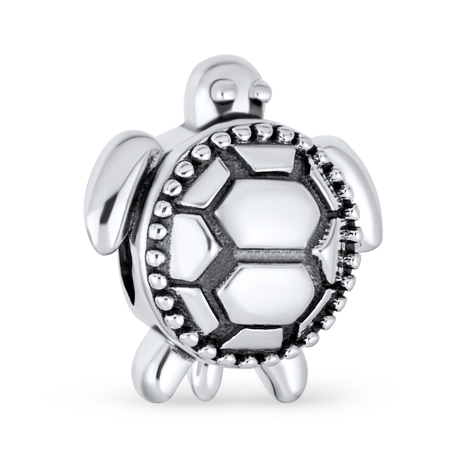sea-turtle-beach-charm-bead_pbx-hsd-1395-d Nautical Sea Turtle Charm Bead Oxidized Sterling Silver for European Bracelets - Image 1