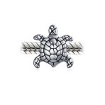 Set of 2 Oval Round Nautical Sea Turtle Charm Bead in Oxidized Sterling Silver - Image 4