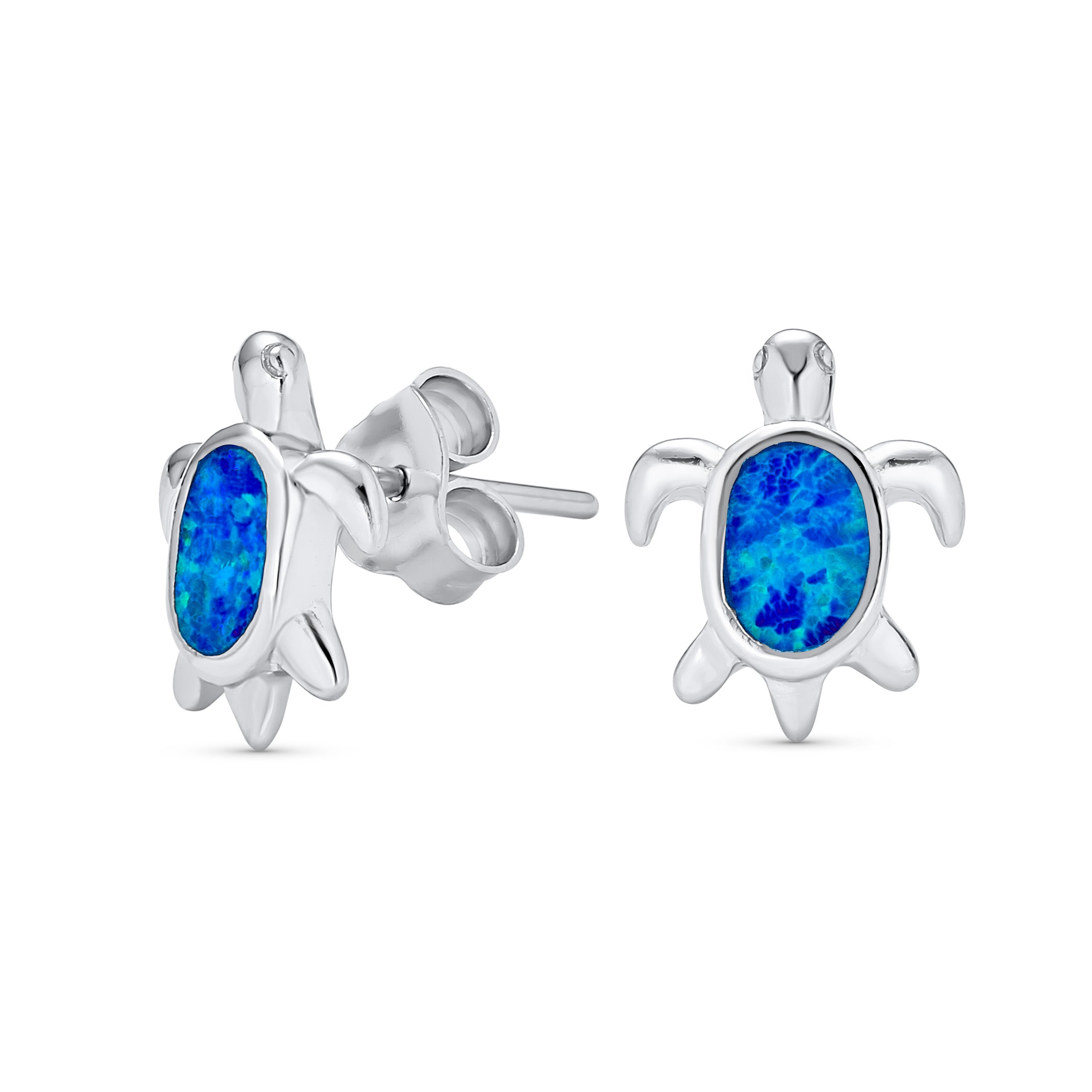 sea-turtle-blue-opal-earrings-studs_xny-ed0139-az_11_62a9e0ff-622c-4020-aa1b-3bd52cfc878a Nautical Blue Opal Sea Turtle Stud Earrings in Sterling Silver, 13MM - Image 1
