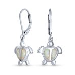 Dangle Gemstone Earrings Opal Heart Turtle Drop in Sterling Silver