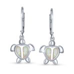 Dangle Gemstone Earrings Opal Heart Turtle Drop in Sterling Silver - Image 3