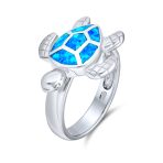 Nautical Silver Ring with Iridescent Blue Opal Turtle Design Sterling - Image 2