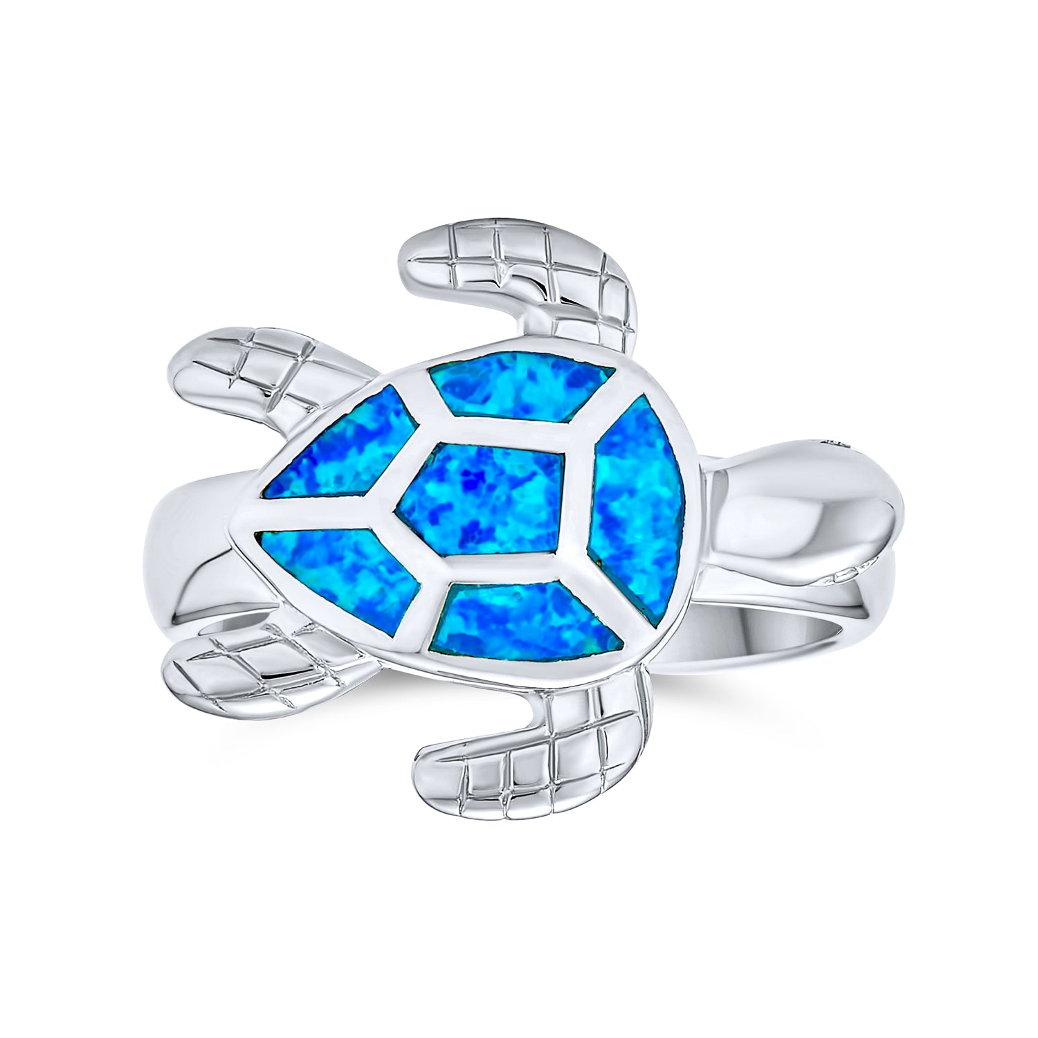 sea-turtle-ring-blue-opal_xny-rs1332a1-2 Nautical Silver Ring with Iridescent Blue Opal Turtle Design Sterling - Image 1