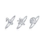 Nautical Seahorse Palm Tree Midi Knuckle Ring Set 1MM Sterling Silver