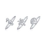 Nautical Seahorse Palm Tree Midi Knuckle Ring Set 1MM Sterling Silver