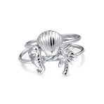 Nautical Seahorse Palm Tree Midi Knuckle Ring Set 1MM Sterling Silver - Image 2