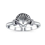 Set of 2 Nautical Beach Clam Shell and Dolphin Midi Toe Ring Oxidized Silver - Image 4