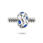 Set of 2 Wave Royal Blue Cubic Zirconia Charm Bead Simulated Sapphire Silver - Image 2