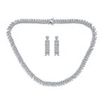 Art Deco Style Jewelry Set Multi Marquise CZ Statement Tennis Necklace & Chandelier Dangle Earrings