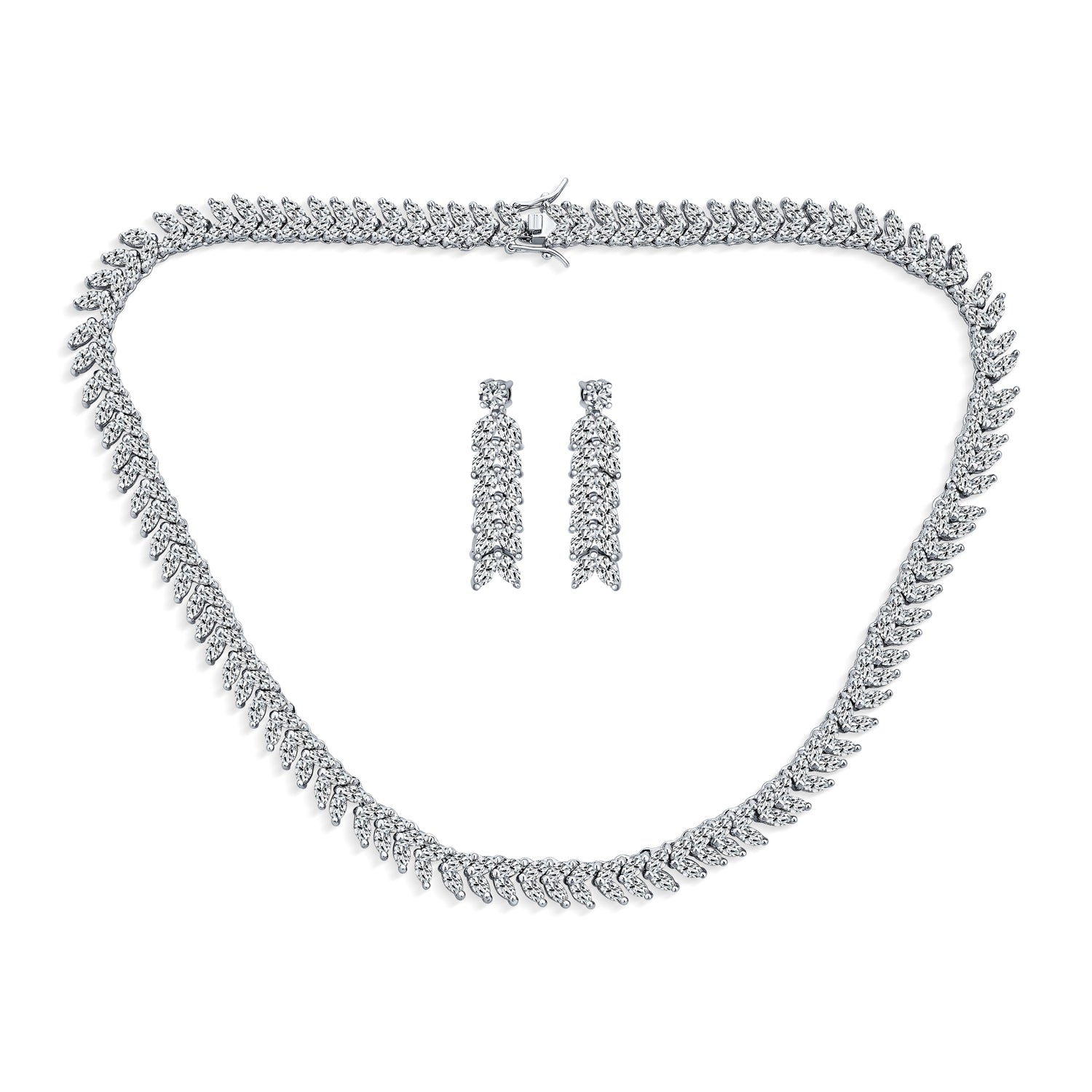 set-cz-necklace-earrings-silver_oa-71ola1260-set_1 Art Deco Style Jewelry Set Multi Marquise CZ Statement Tennis Necklace & Chandelier Dangle Earrings - Image 1